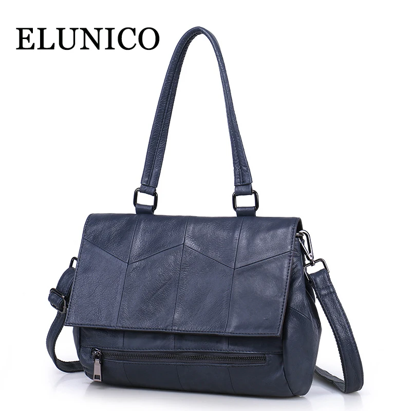 

ELUNICO 2018 New Genuine Leather Shoulder Bag Fashion Plaid Luxury Handbags Women Bags Designer Crossbody Messenger Bag Bolsos