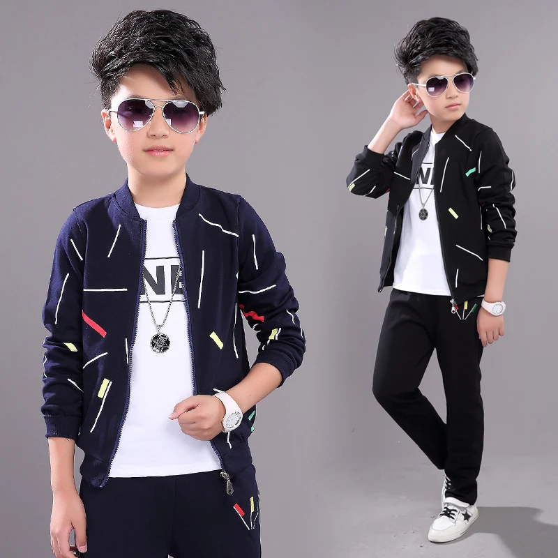 

3 Pcs Jackets + T-shirts + Pants Boys Clothing Sets 2018 Autumn Suits for Toddler Tracksuit Kids Casual Set Big Boy Clothes Sets