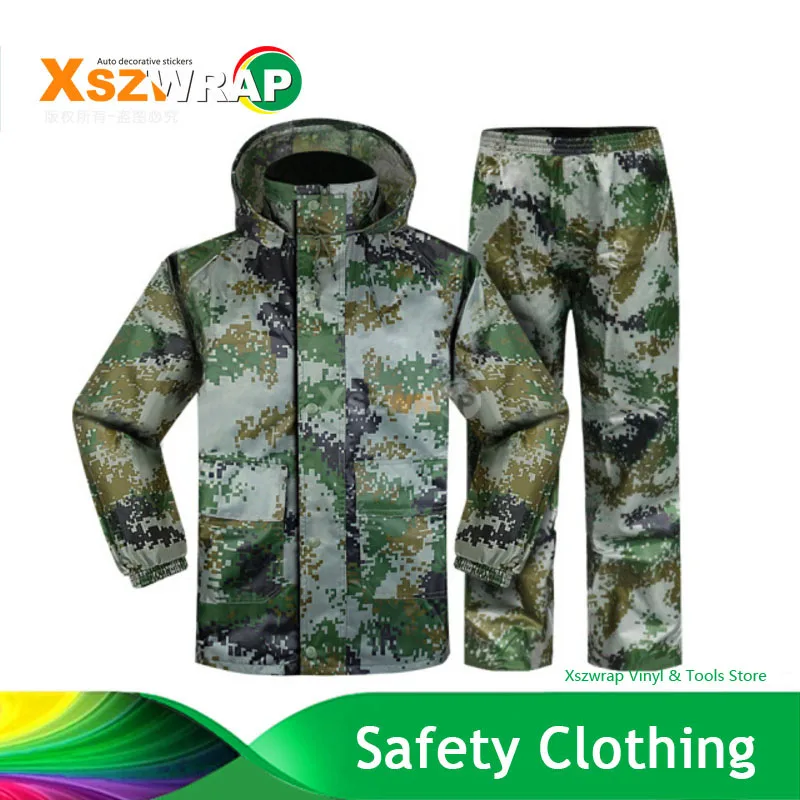 Army Style Raincoat Camouflage Reflective Outdoor Work ...