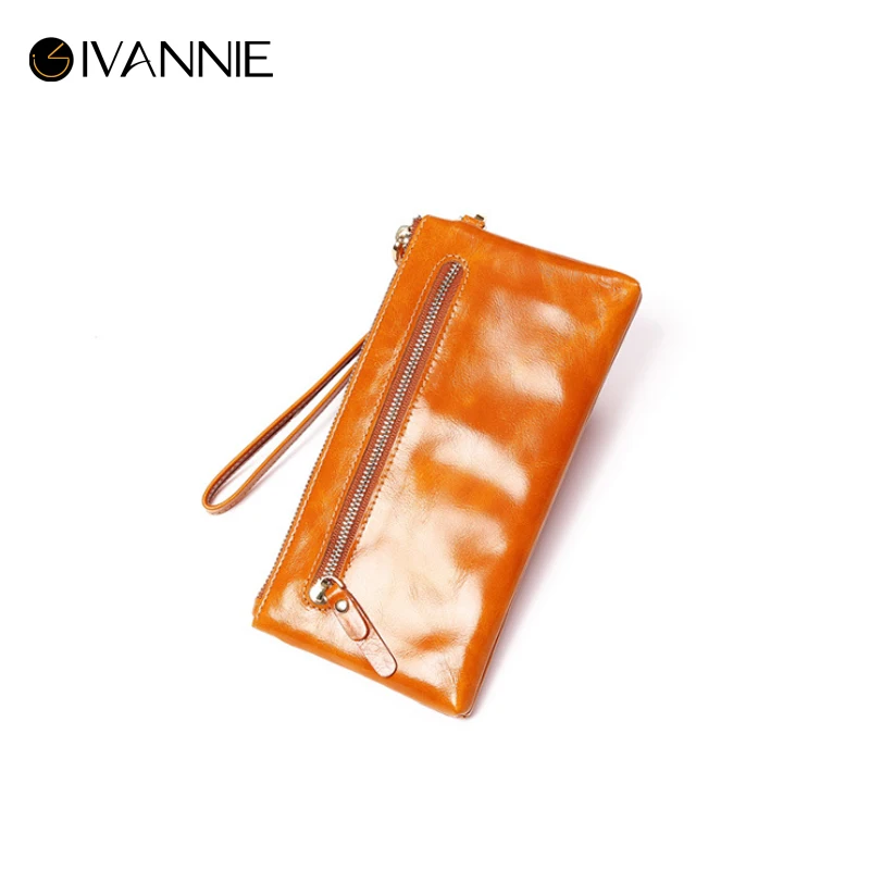 Женский тонкий кошелек IVANNIE длинный держатель для нескольких карт из натуральной