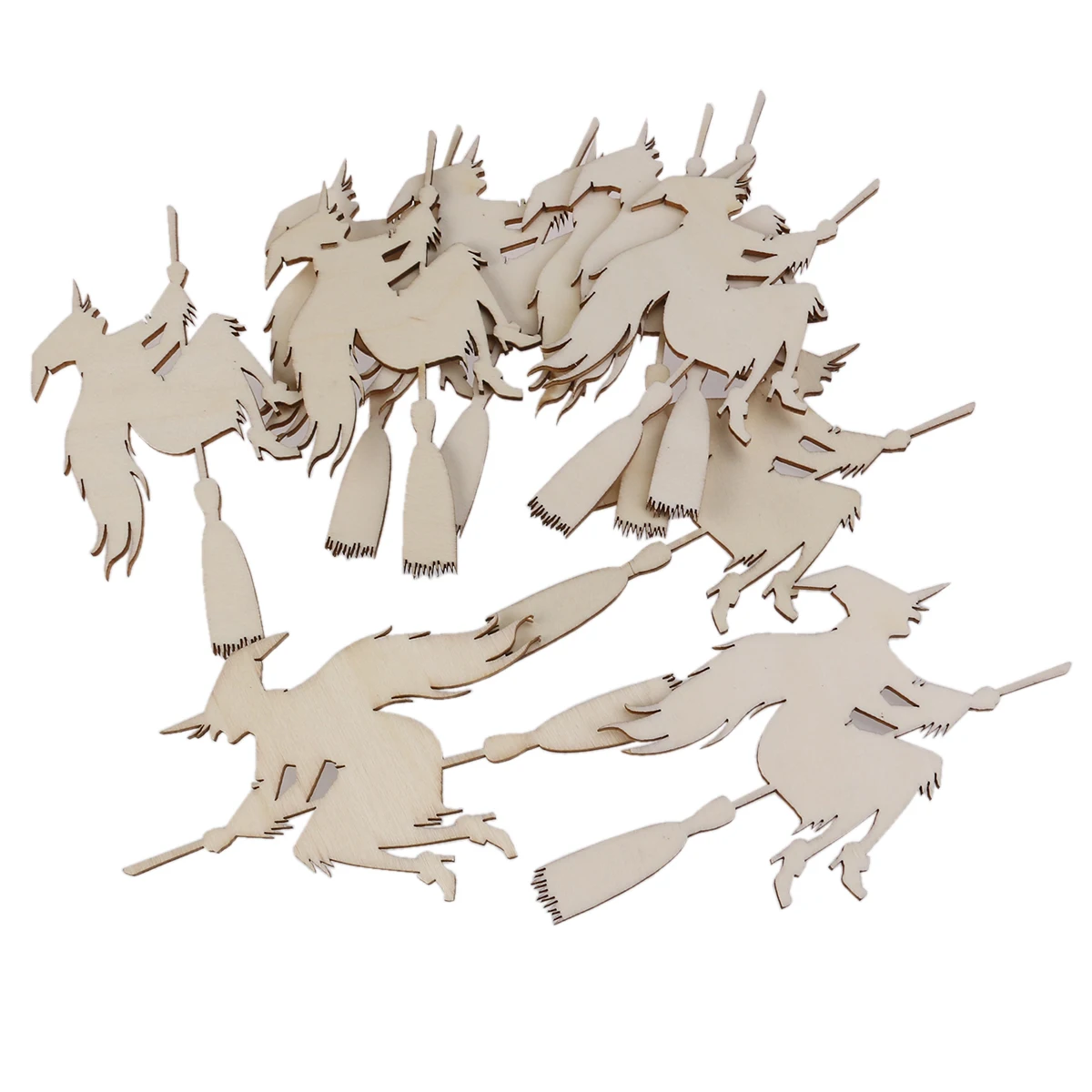10pcs wooden embellishments with string halloween decoration witch on the broom pattern pendantchina