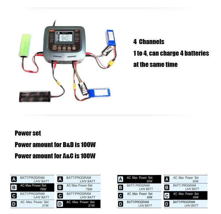 SKYRC Q200 Quattro зарядное устройство/разрядник AC/DC для Lipo/LiHV/литий-железо/литий-ионный/NiMH/NiCD/свинцово-кислотный аккумулятор