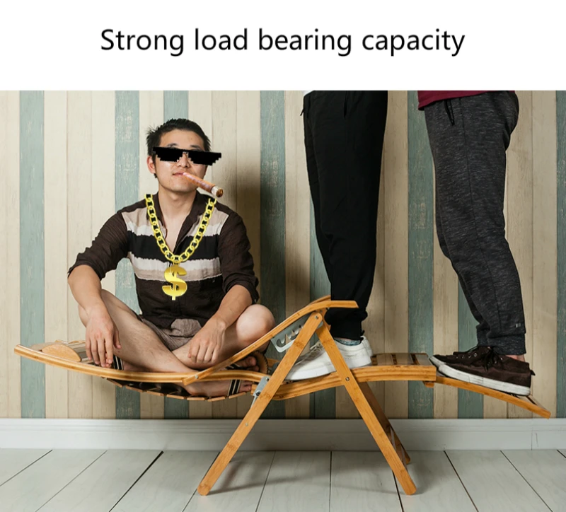 Adult Household Lounge Chair Chinese Foldable Bamboo Stable Rocking Chair with Footrest Adjustable Old People Lunch Break Chair
