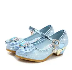 Детские кожаные сандалии ребенка на высоких каблуках для девочек летнее платье принцессы Эльзы обувь Chaussure Enfants сандалии вечерние Анна