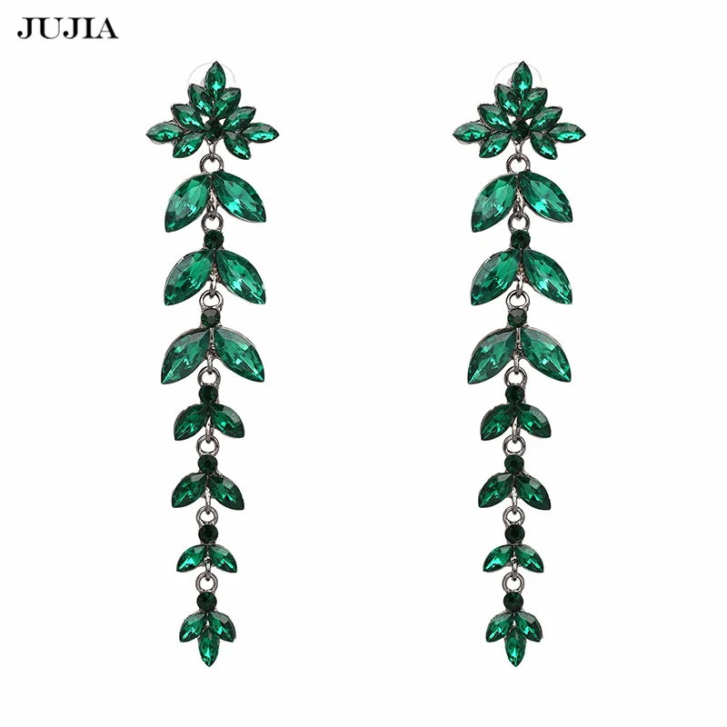 

Trendy Charming Crystal Earrings Luxury Hot Brand Long Leaf Drop Earrings For Women Wedding Fashion Jewelry