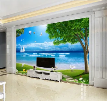 

Custom Any Size Mural Wallpaper Hot Air Balloon Birds Beautiful Seascape TV Background Wall Decoration Mural Wallpaper