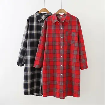 

Oversized Plus Size Plaid Cotton Blouse Women 2018 Casual turn-down Collar Long Sleeve Long Shirt Spring Autumn Ladies Tops