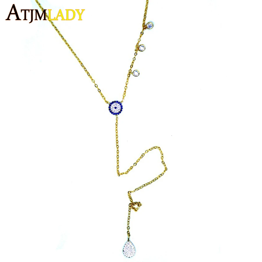 

new arrive gold color High quality cz drop disco round tear drop charm Sparking fashion sexy women long lariat necklace