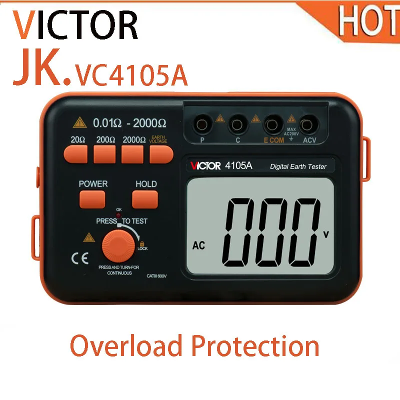 

VICTOR VC4105A LCD Digital Earth Resistance Tester Ground Resistance Voltage Meter Lightning Rod Measuring Instrument Tools
