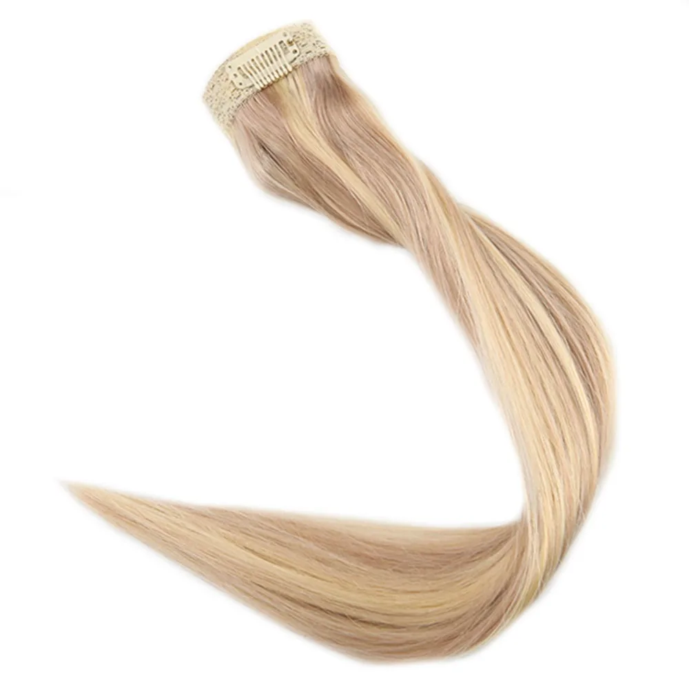 

Full Shine Extension Remy Clip in One Piece Remy Hair Extensions Highlighted Color #18 and #613 Blond 5 Clips 3/4 Head Clip Hair
