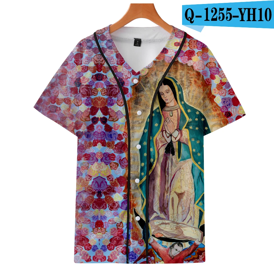 Our Lady of Guadalupe, 3D принт, бейсбольные футболки для женщин/мужчин, короткий рукав, модные стильные футболки, повседневные футболки размера плюс - Цвет: Q1255-YH10