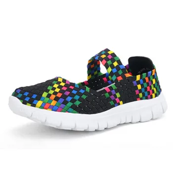 

2020 Summer Women Casual Shoes Breathable Handmade Woven Multi Colors Slip On Fashion Comfortable LightWeight Loafers flat shoes