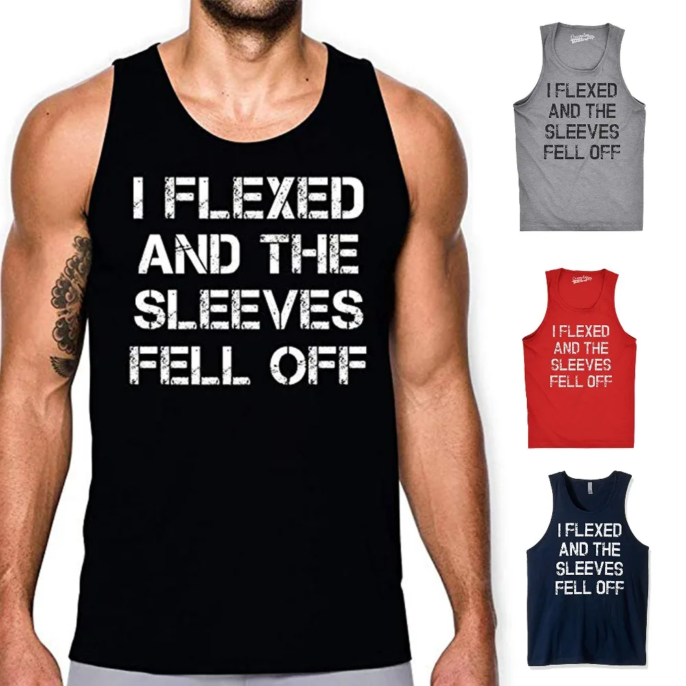 

OA Men's I Flexed and the Sleeves Fell Off Tank Top Funny Sleeveless Gym Workout