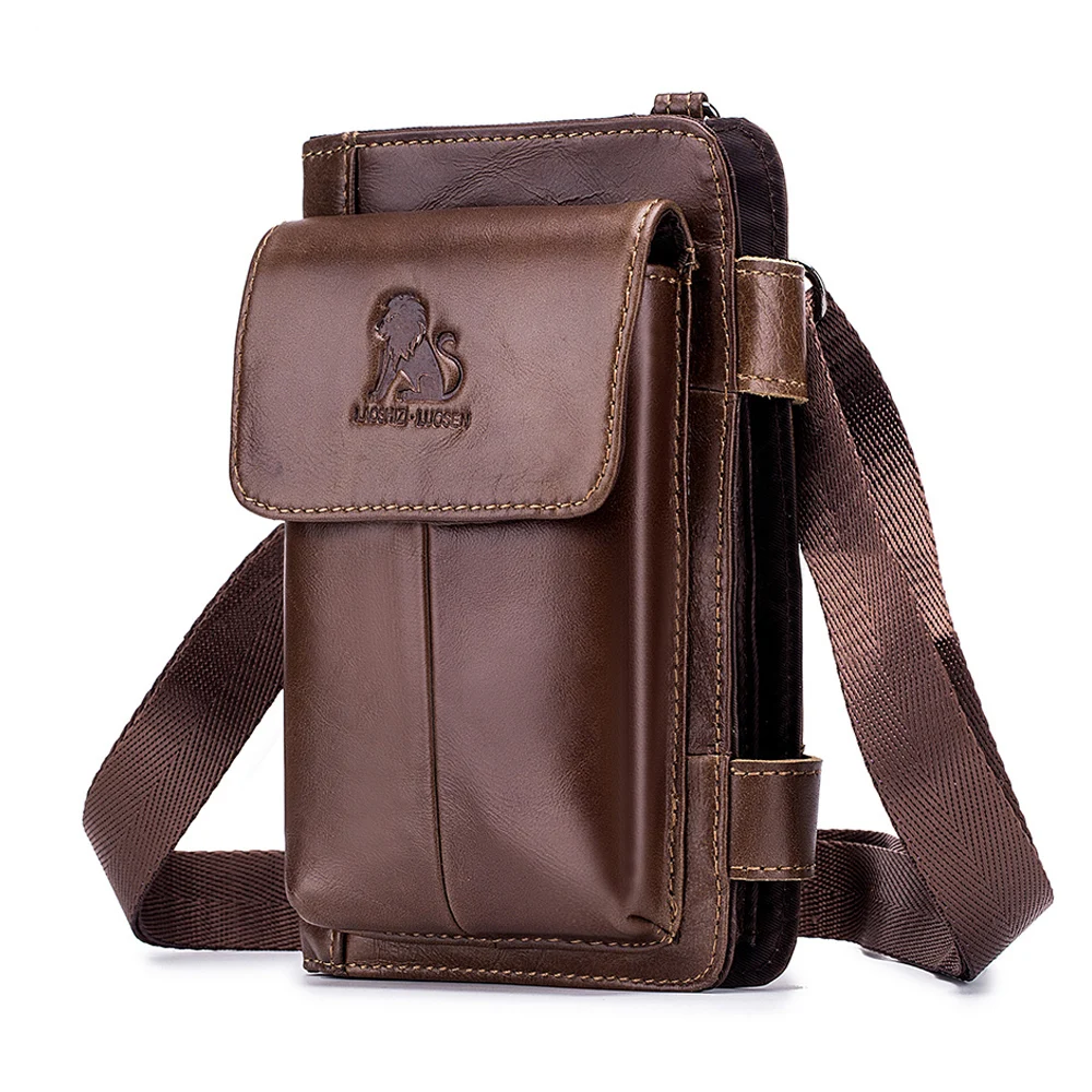 

New Design Men Genuine Leather Single Shoulder Multi-function Small Bag Hand Bag Mobile Phone Pocket Fanny Waist Pack Belt Bags