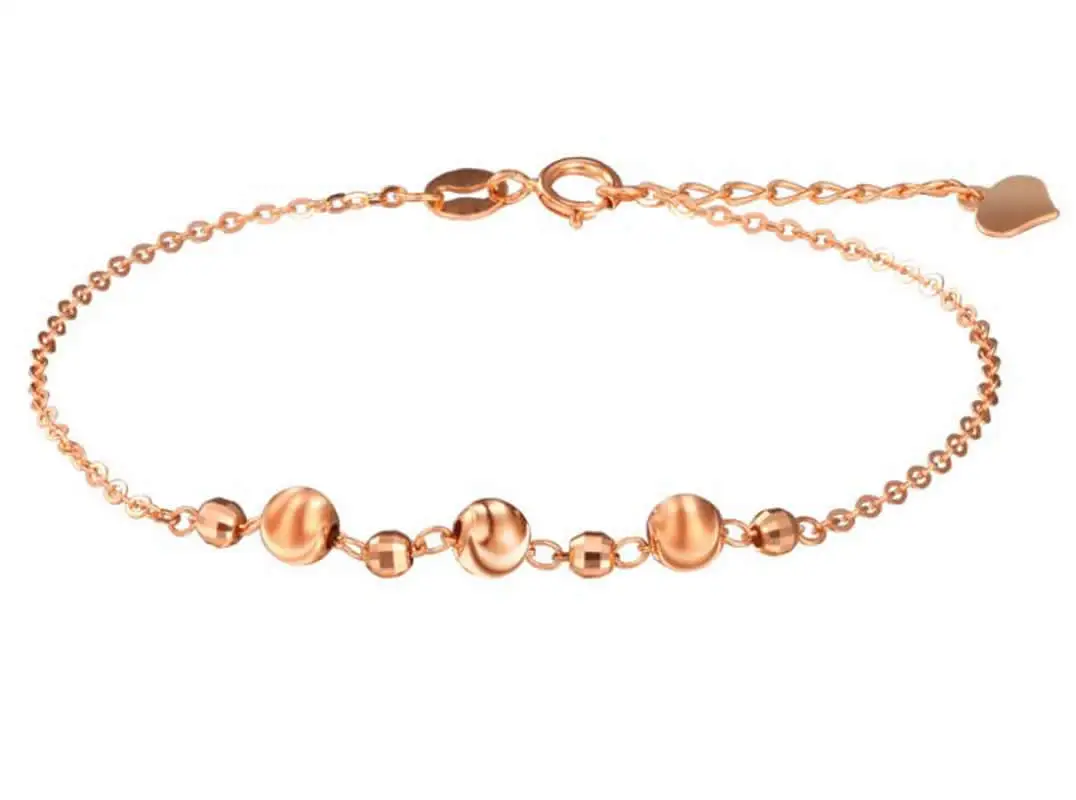 

Solid AU750 Rose Gold Bracelet Lady's Round Ball Link Bracelet