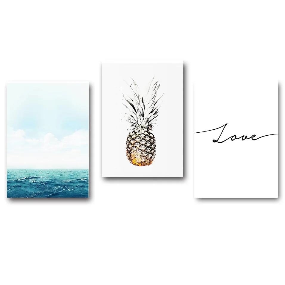 

Blue Ocean Love Pineapple Motivational Nordic Poster Print Minimalist Wall Art Canvas Unframed Painting Picture Room Decoration