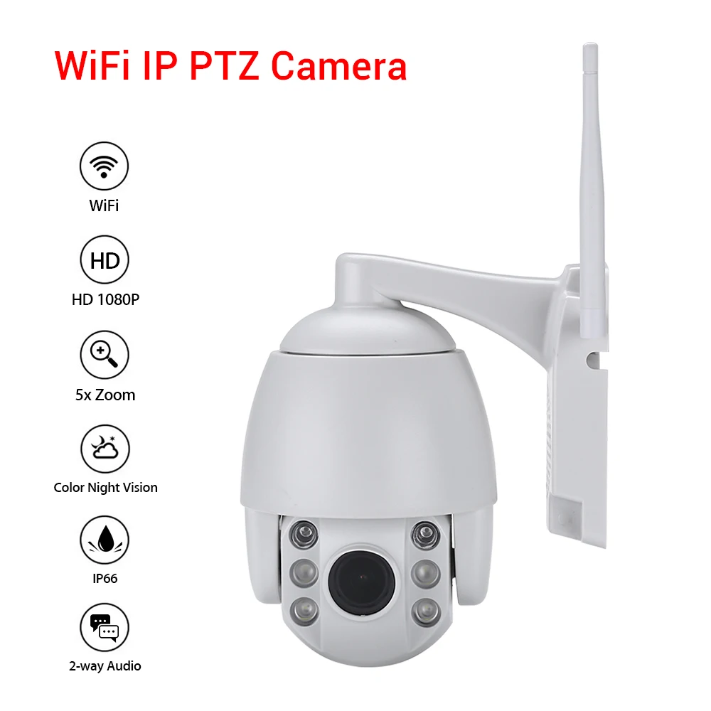 

2MP WiFi PTZ Camera 1080P Onvif CCVT IP Camera 5x Zoom Outdoor Security Network Waterproof Camcorder P2P Surveillance Cam