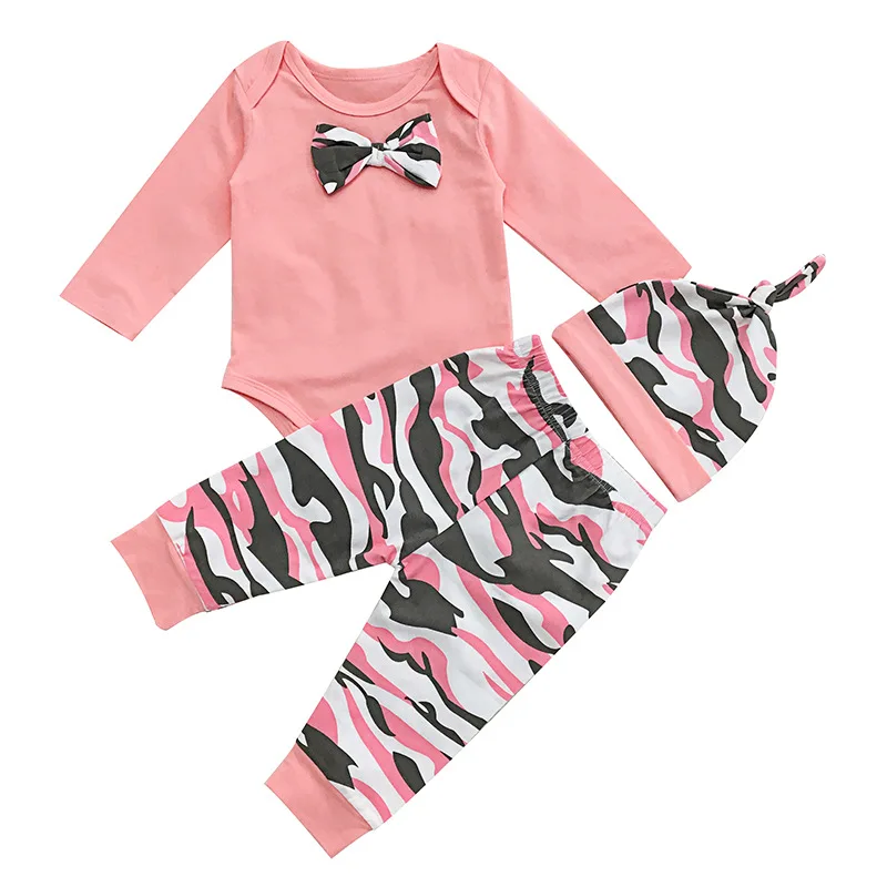 

3PCS Pink Infant Girls Outfits Autumn Cotton Baby Set Long Sleeve Romper Pants Set for Kids Fashion Baby Girls Clothing