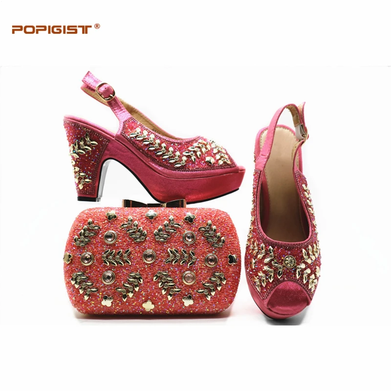 African Sets Light Coral Color Italian Shoes with Matching Bags High Quality Women Shoe and Bag