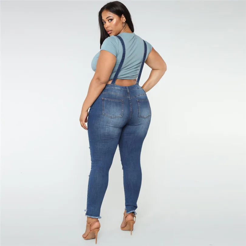 Women Girls Summer Autumn New Fasihon Casual Denim Bib Hole Pants Overalls Jeans Demin Trousers Jumpsuit Plus Size Jeans  #4F05 (4)