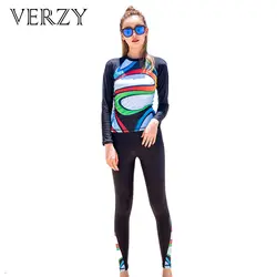 Женские гидрокостюм красочные из двух частей Дайвинг костюм для серфинга Высокая эластичный длинный рукав femala Боди Девушка одежда для