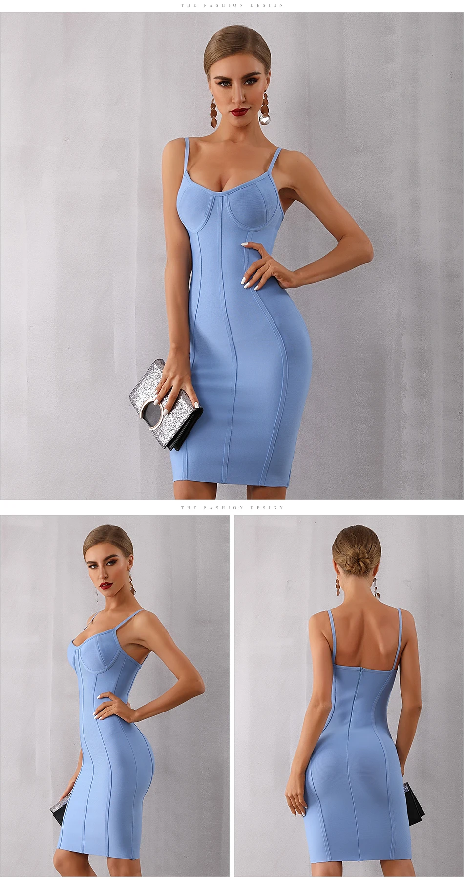 Blue Black White Strapless Bandage Bodycon Dress