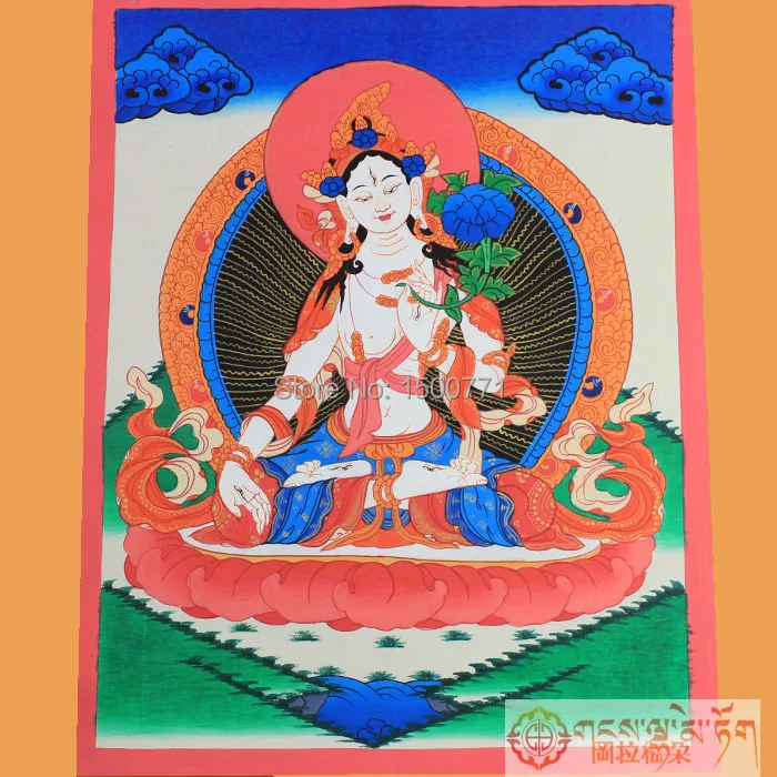 Чистая ручная роспись танка Непал Белая Тара Бодхисаттва фигурка Будды|buddha