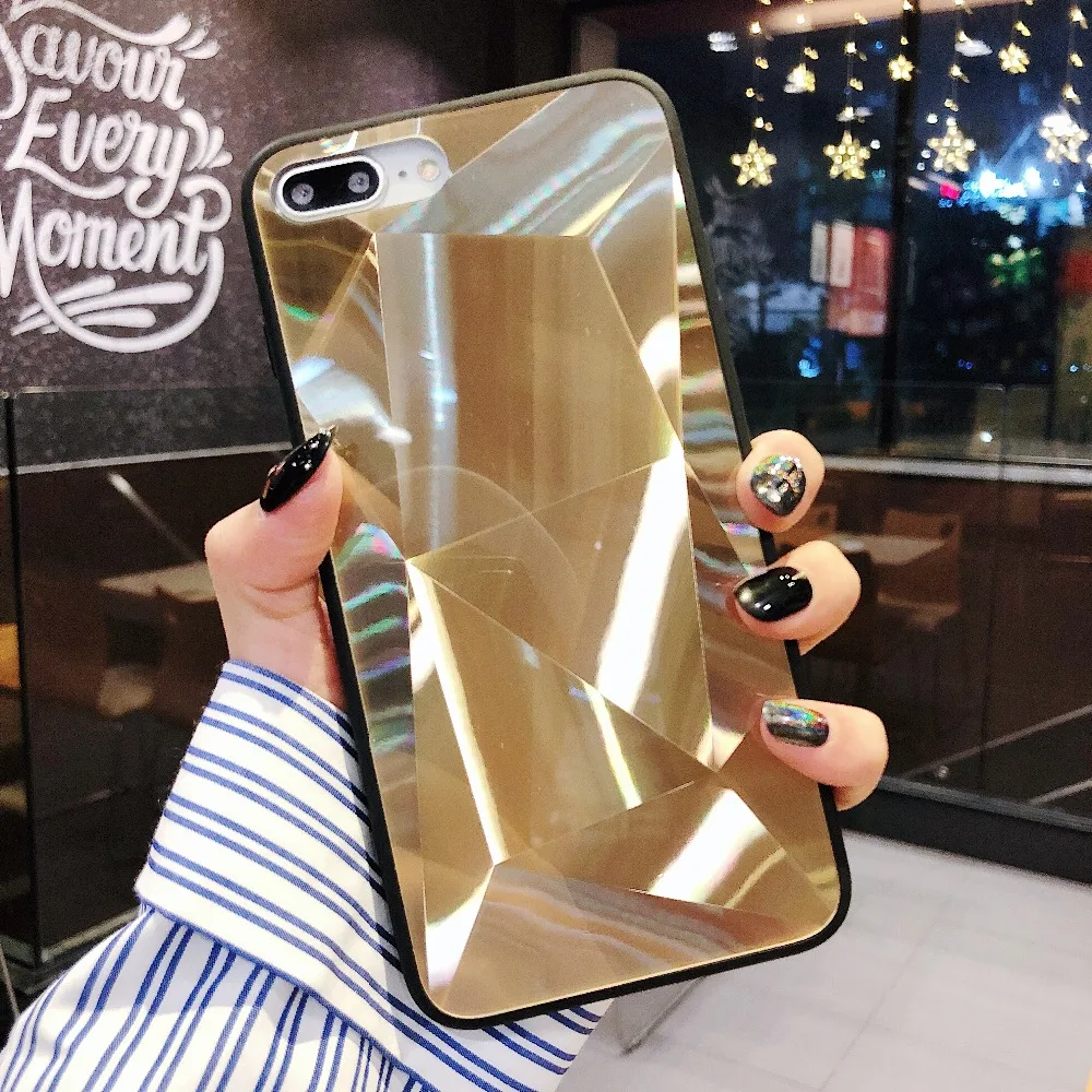 Case For iPhone X Xr Xs Max Cover Luxury 3D Diamond Mirror Soft Jelly Silicone (7)