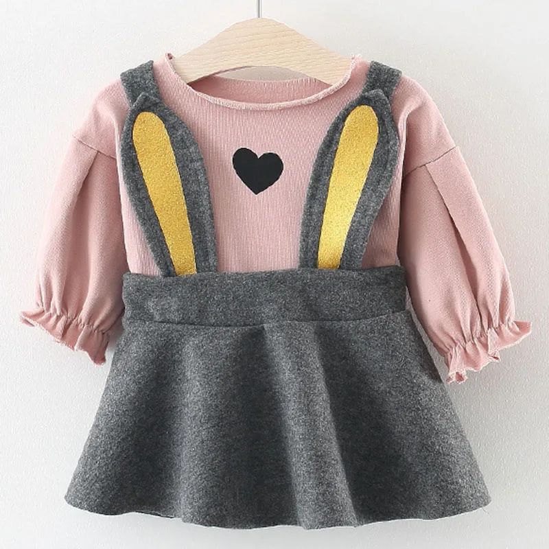 Платье для маленьких девочек Новинка года; повседневная одежда для малышей; хлопковая осенне-зимняя брендовая одежда для малышей; костюм для малышей на Рождество - Цвет: pink rabbit