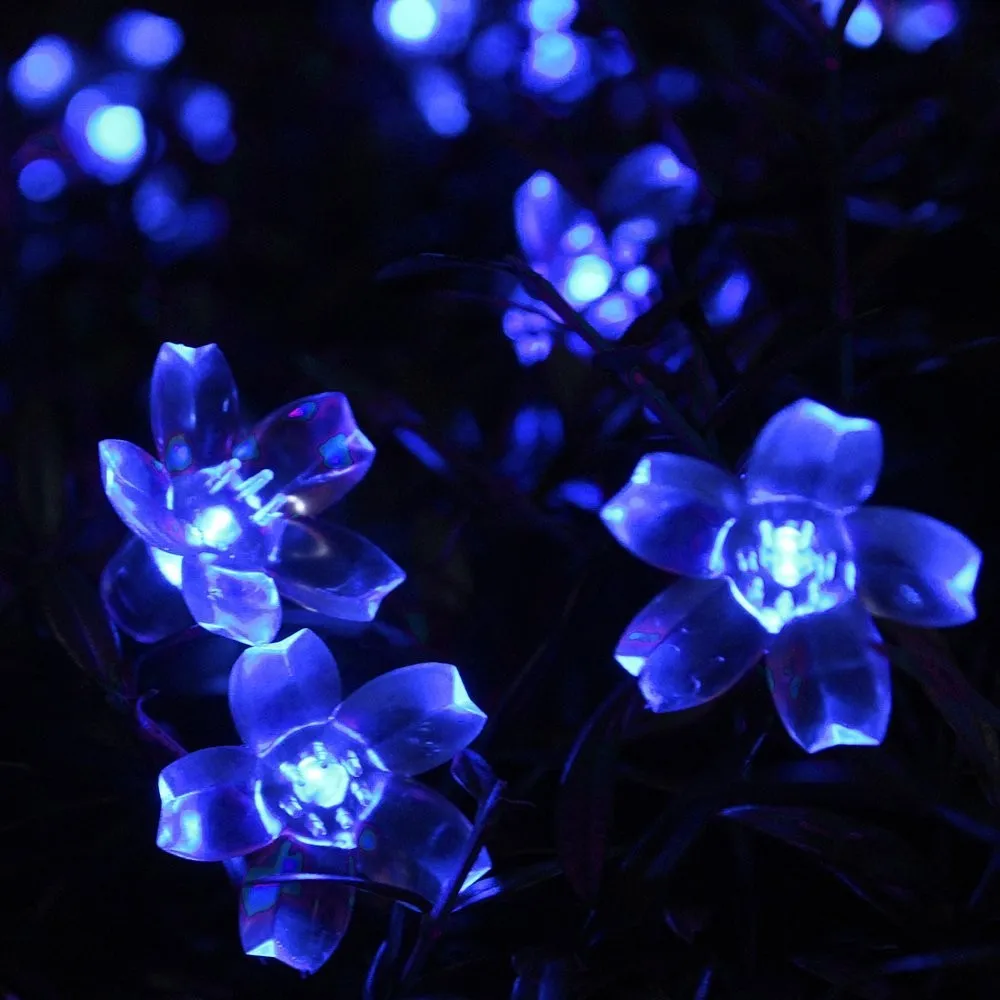 Синие Солнечные вечерние украшения, декоративные цветы, гирлянды, водонепроницаемые(включает в себя 50 светодиодный светильник