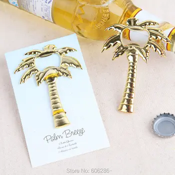 

New! Beach theme Golden stainless steel palm tree beer bottle opener favors and gifts for wedding party supplies 100pcs/lot