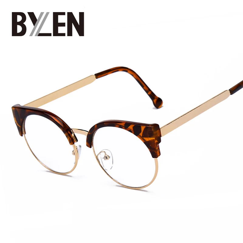 Женские простые очки кошачий глаз, полуоправа, прозрачные линзы, круглые очки, сексуальные винтажные очки кошачий глаз, оправа, брендовые дизайнерские очки