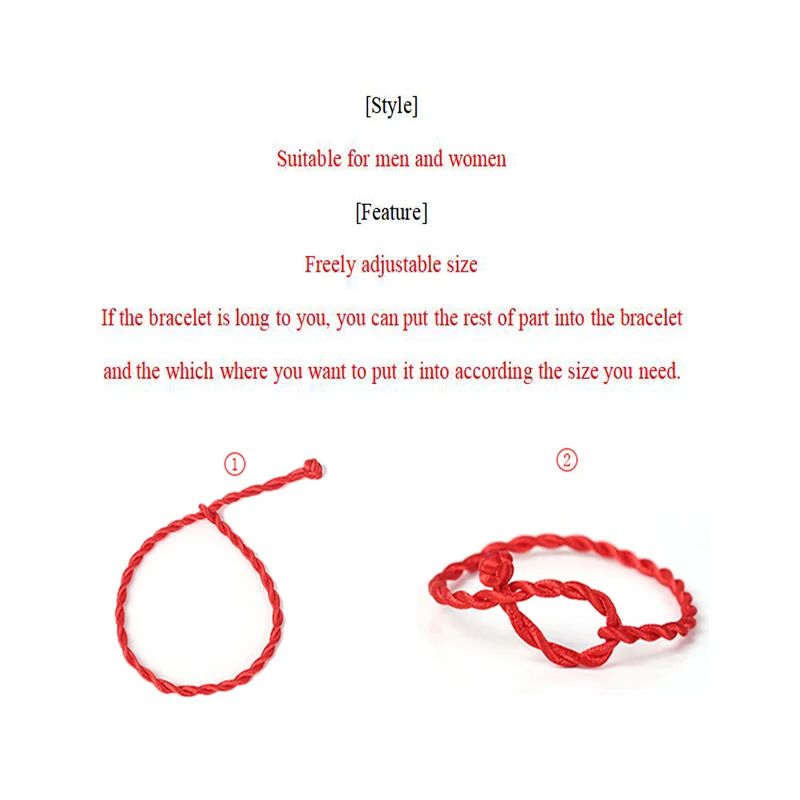 5Qevila 2019 Hot Sale 2PCS Fashion Red Thread String Bracelet Lucky Red Handmade Rope Bracelet for Women Men Jewelry Lover Couple (5)