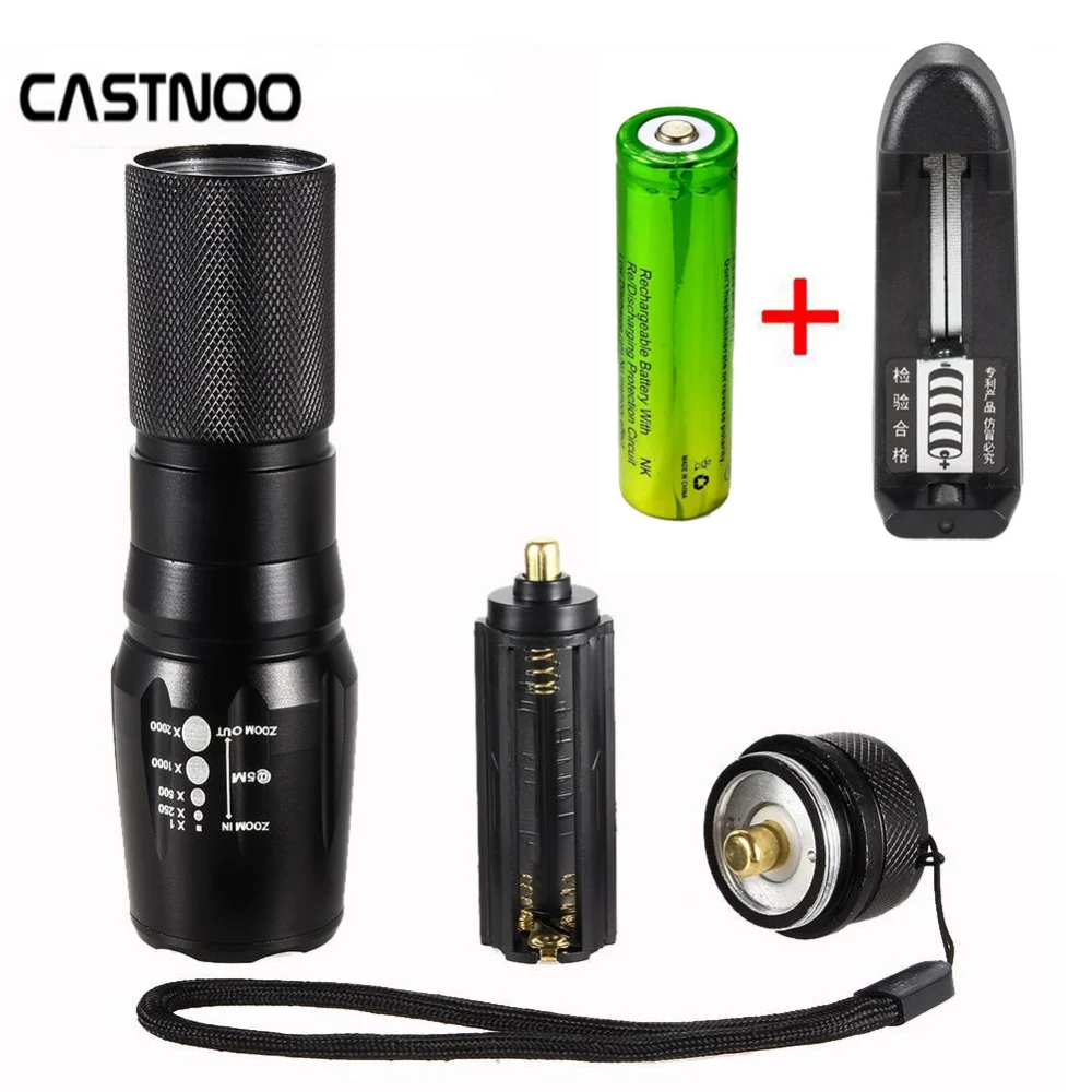 Castnoo Zoomable 8000 люмен 5 режимов T6 СВЕТОДИОДНЫЙ Фонарь Лампа 18650 + зарядное