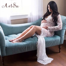 ArtSu 2017 Pregnant Women Maxi See Through Floral Elegant Lace Long Dress Sexy Summer Evening Party Dresses Vestidos ASDR20033