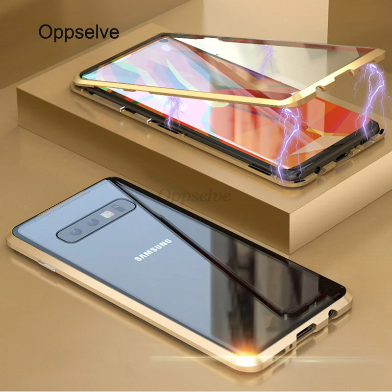 Oppselve 360 двухсторонний Магнитный адсорбционный чехол для samsung S10 S9 S8 Plus+ закаленное стекло Магнитная Крышка для samsung Note 9 8