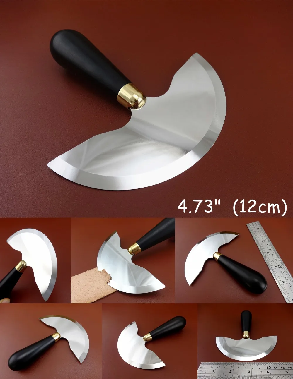 

1pc 12cm Leather Craft Hardwood Handle Round Head Cutting Cutter Knife Tool - Sewing Stitching Carving Stamp Creaser Groover Awl