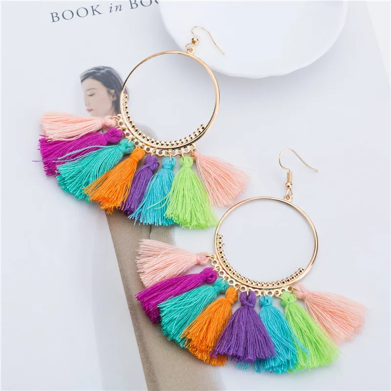 

Handmade Tassel Earrings for Women Ethnic Big Drop Earring Bohemia Fashion Jewelry Trendy Cotton Rope Fringe Long Dangle Earings