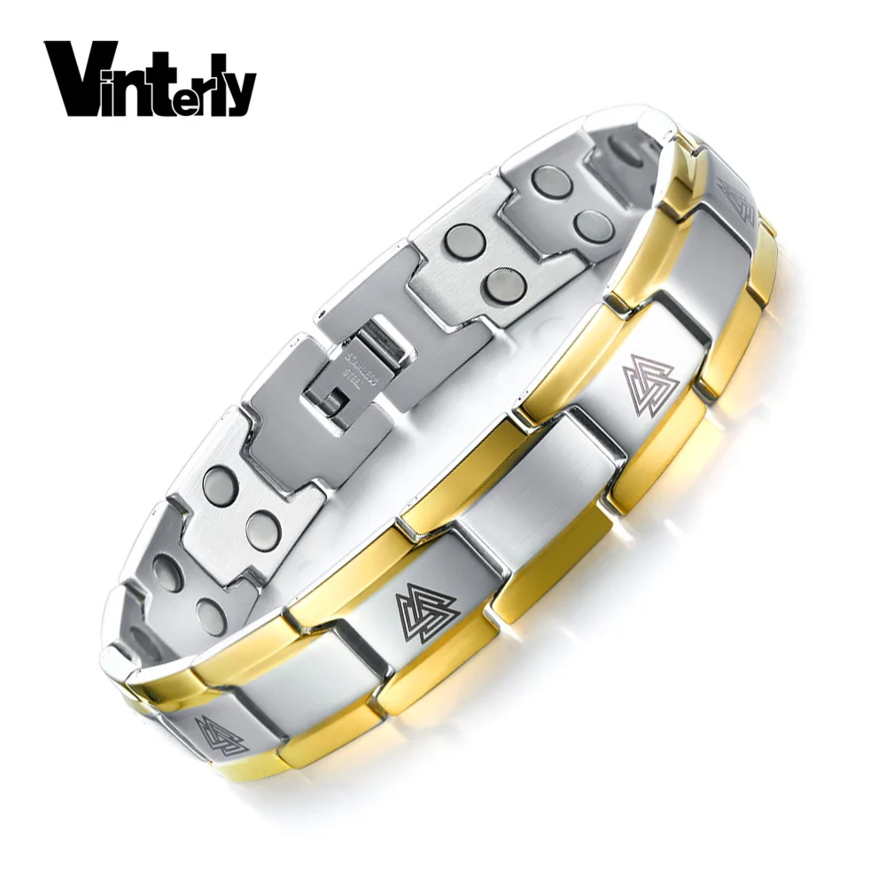 Vinterly Viking Bracelet Men Stainless Steel Gold color Hologram