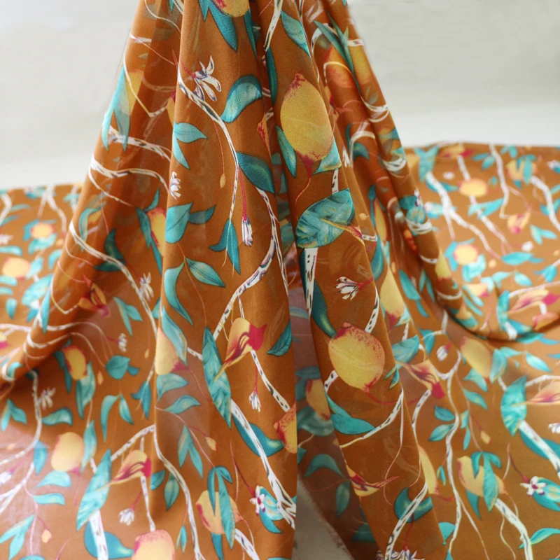 Деревья Птицы платье ткань качество Жемчуг шифон материал