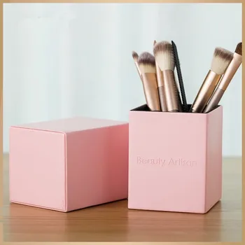 

PU Makeup Brushes Holder Square Convenient Portable Leather Cup Cosmetic Brush Pen Container Case For Travel
