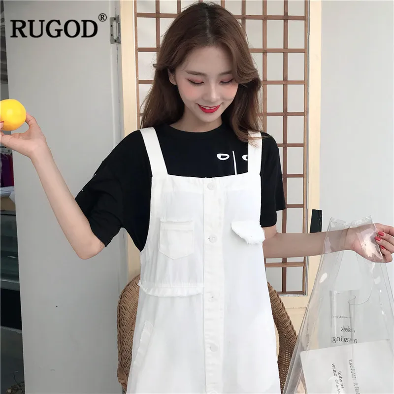 RUGOD New Vintage White Cowboy Jean Dress Women 2019 Summer Fashion Mesh Patchwork Pockets Long Maxi Dress Befree Vestidos
