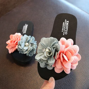 

Kids Slippers Baby Beach Shoes Flower Princess Shoes Girls Slippers Open Toe Summer Shoes Pearl Rhinestone Parent Child Shoes