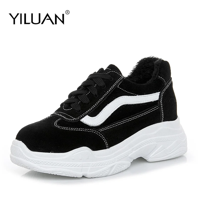 Yiluan/новые женские замшевые туфли на платформе сезон весна-осень кожаные
