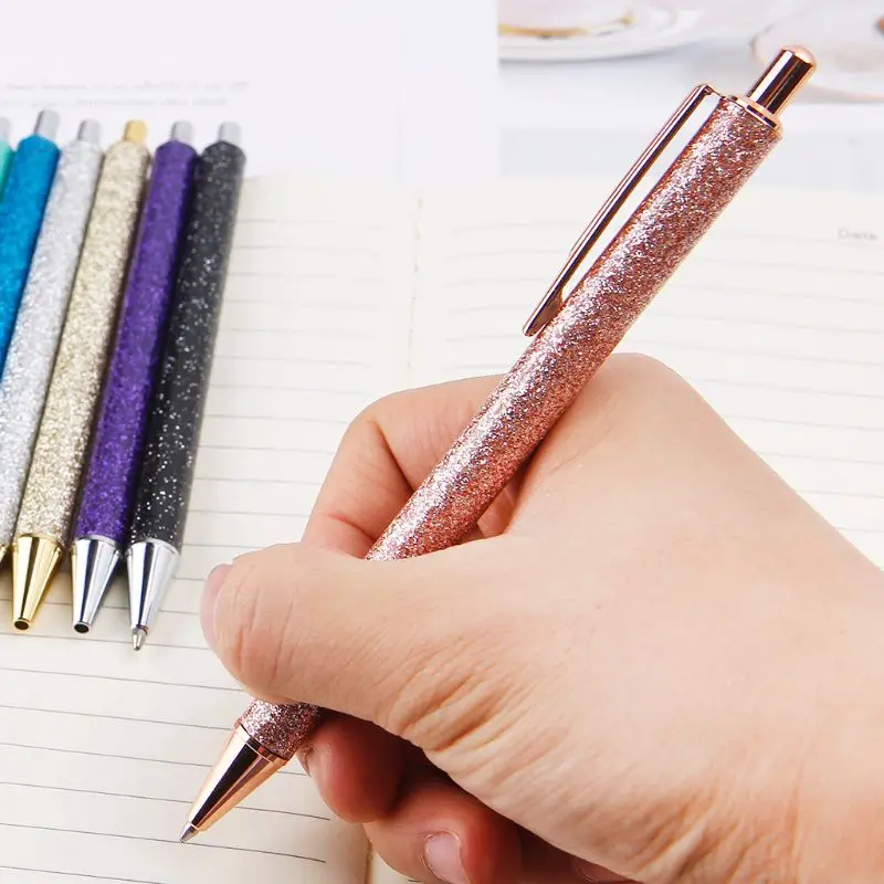 Роскошные Bling металлическая шариковая ручка мм 1,0 мм блеск масла потока ручки Офисные принадлежности Школьные Канцелярские