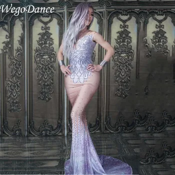 

Fashion Women Sexy Sparkly Rhinestones Lycra Dress Evening Party Birthday Celebrate Bar Women Singer Costume