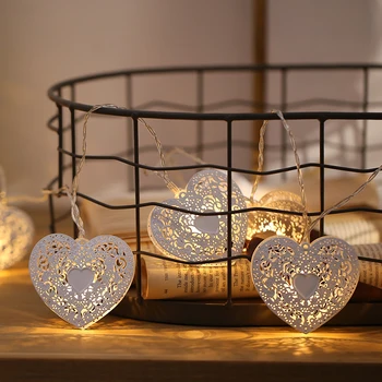 

Warm White 60 White Hollow Love Heart String Lights Battery Box 220v Plug For Wedding Party Bedroom Outdoor Garden Decoration