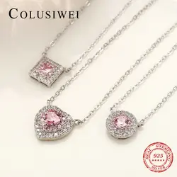 Colusiwei ожерелье с сердечком женское прозрачное розовое CZ ослепительное ожерелье из стерлингового серебра 925 пробы роскошные свадебные