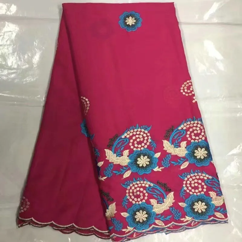 

B8S0 Beautiful Embroidered blue flowers fushia African Lace For Party Dress,Free shipping Switzerland 100% Cotton Lace Fabric