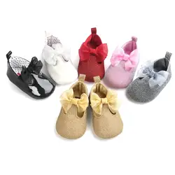 Первый ходок розовая бабочка-узел Мода цветок Детские хлопок новорожденных Обувь Prewalkers Нескользящая Обувь для ребенка обувь для девочек 0009